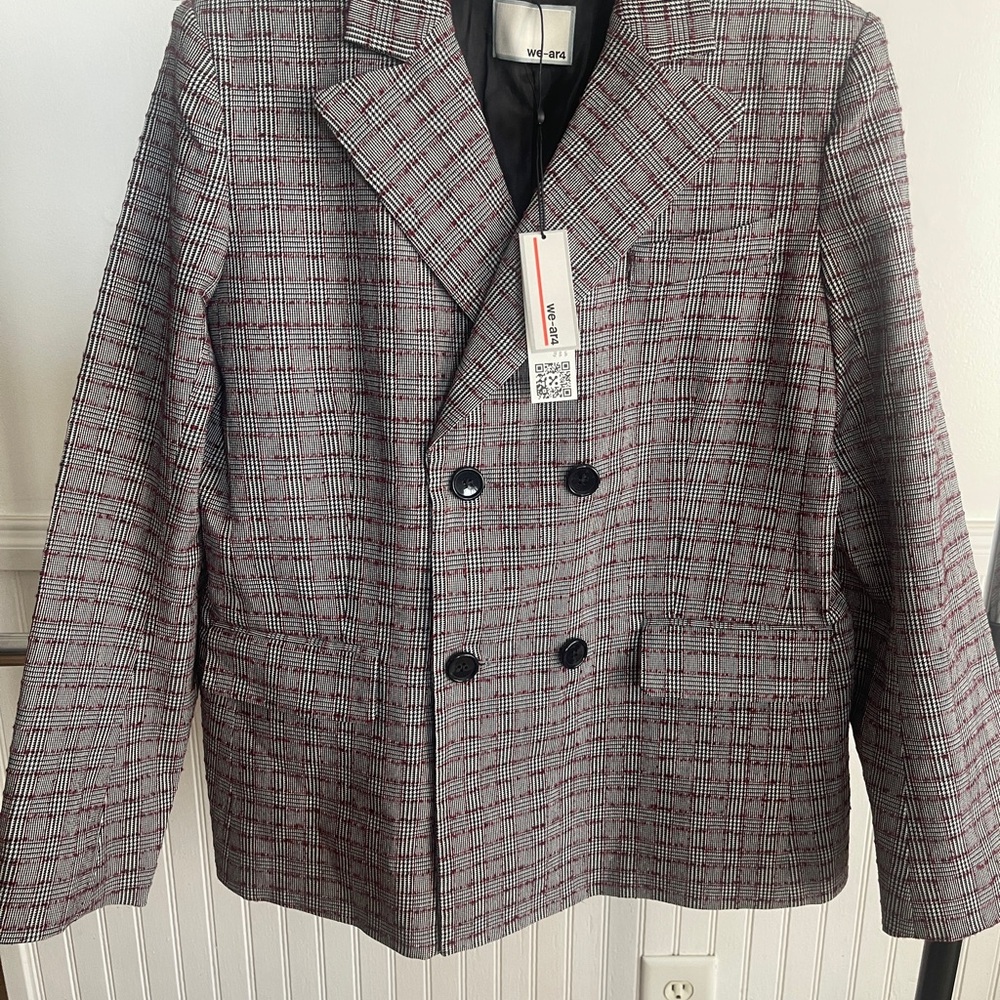 NWT Large Houndstooth Plaid Double-Breasted Blazer